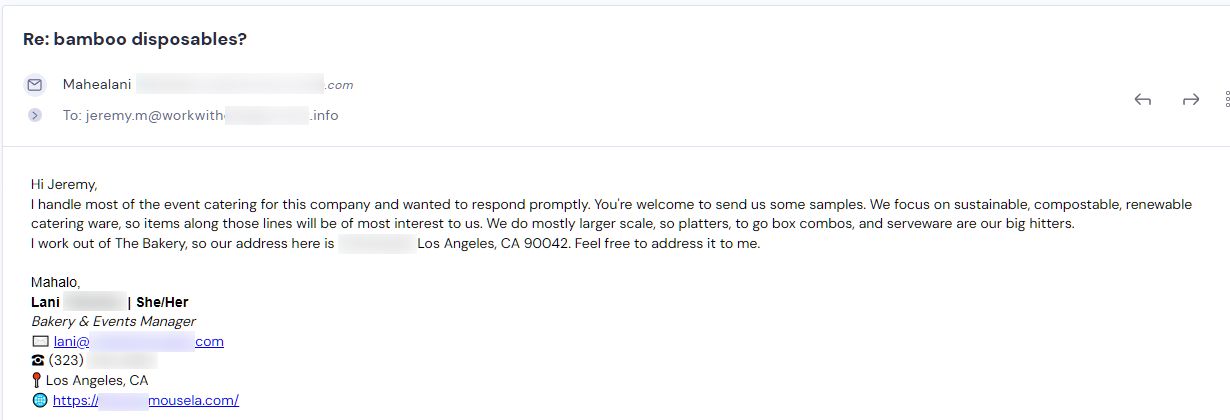 Retailer reply from CMJJ Gourmet